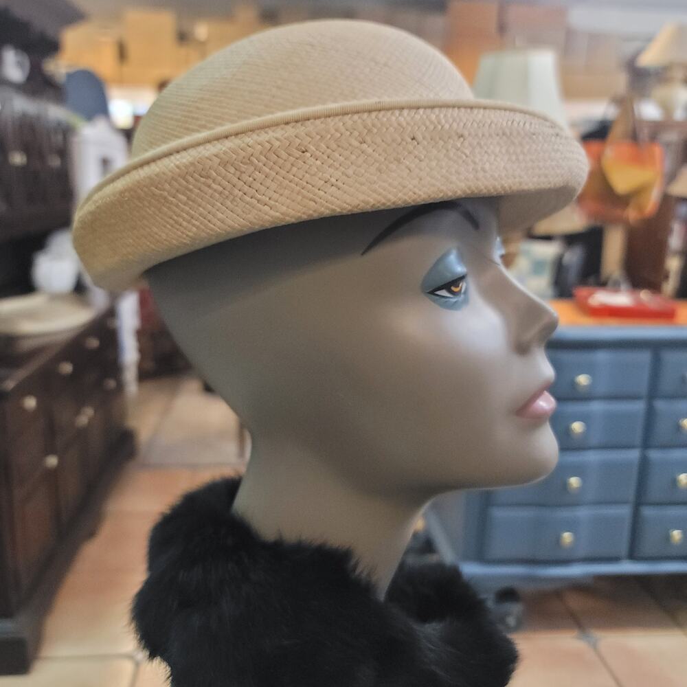Imported Genuine Panama straw Vintage ladies HAT 40's 50's Breton roller ribbon